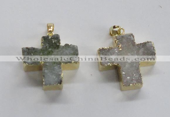 NGP1682 25*26mm - 27*28mm cross druzy agate pendants wholesale