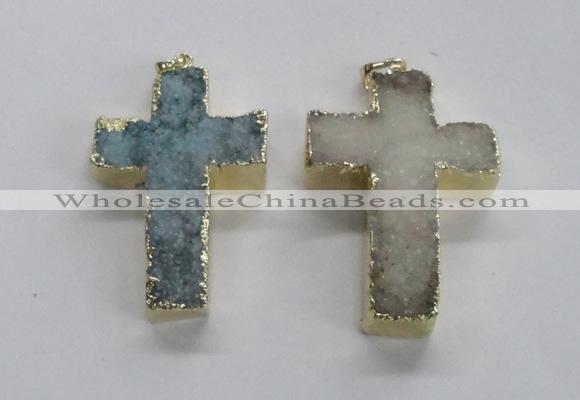 NGP1686 30*45mm - 32*50mm cross druzy agate pendants wholesale