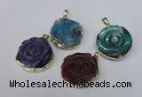 NGP1696 28*30mm - 30*32mm carved flower agate gemstone pendants