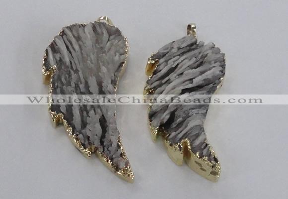 NGP1744 28*55mm - 30*65mm carved leaf druzy agate pendants