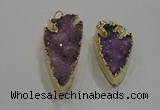 NGP1751 20*30mm - 25*50mm arrowhead druzy agate gemstone pendants