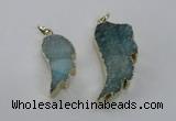 NGP1803 35*40mm - 45*50mm wing-shaped plated druzy agate pendants