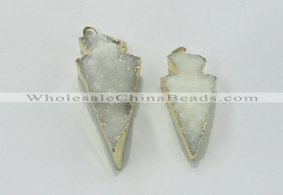 NGP1811 22*40mm - 28*48mm arrowhead druzy agate gemstone pendants