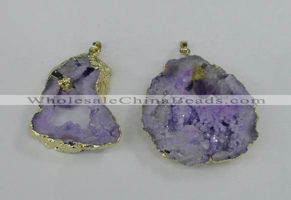 NGP1951 30*40mm - 45*55mm freeform druzy agate & amethyst pendants