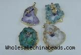 NGP1956 30*40mm - 45*55mm freeform druzy agate & amethyst pendants