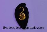 NGP2001 22*45mm carved gold plated matte black obsidian pendants