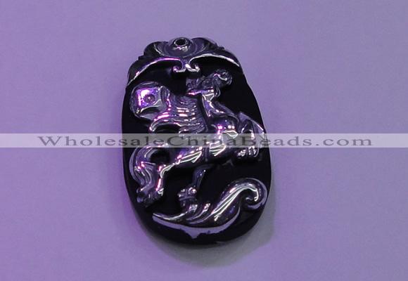 NGP2003 22*35mm carved silver plated matte black obsidian pendants