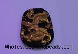 NGP2025 40*55mm carved gold plated matte black obsidian pendants