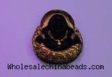 NGP2037 40*45mm carved gold plated matte black obsidian pendants