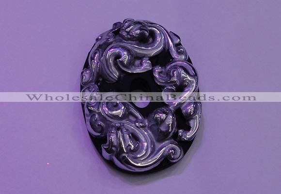 NGP2040 40*55mm carved silver plated matte black obsidian pendants