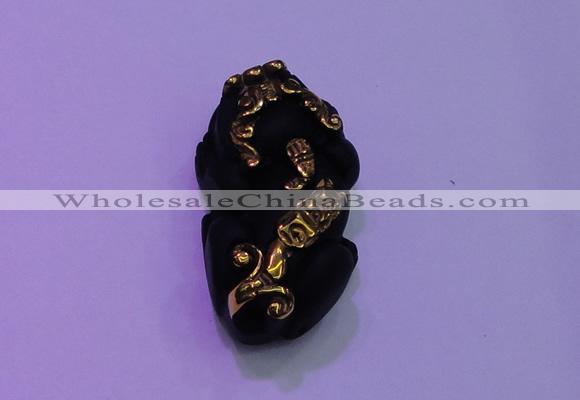 NGP2047 15*20*40mm carved gold plated matte black obsidian pendants