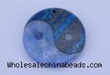 NGP207 6*40mm coin dyed blue lace agate & chrysocolla gemstone pendant