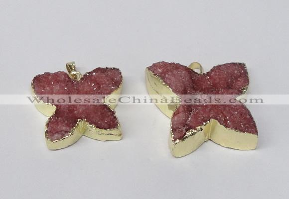 NGP2117 22*30mm - 25*30mm butterfly druzy agate gemstone pendants