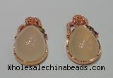 NGP2135 25*42mm agate gemstone pendants with crystal pave alloy settings