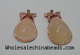 NGP2136 25*45mm agate gemstone pendants with crystal pave alloy settings