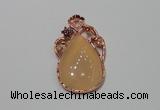 NGP2139 25*45mm agate gemstone pendants with crystal pave alloy settings