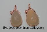 NGP2140 25*50mm agate gemstone pendants with crystal pave alloy settings