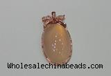 NGP2141 24*47mm agate gemstone pendants with crystal pave alloy settings