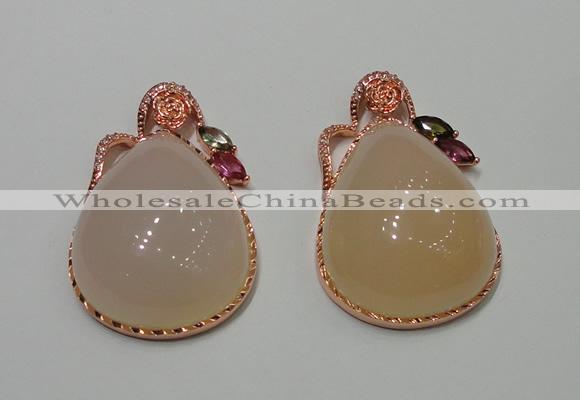 NGP2147 28*48mm agate gemstone pendants with crystal pave alloy settings