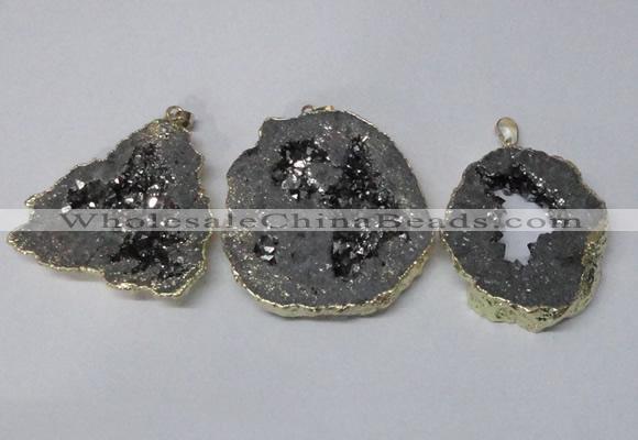 NGP2324 35*45mm - 45*55mm freeform plated druzy agate pendants