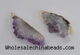 NGP2358 30*50mm - 30*65mm freeform druzy amethyst pendants