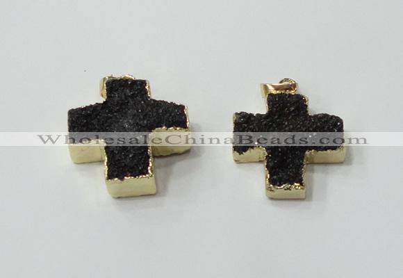 NGP2404 25*26mm - 27*28mm cross druzy agate pendants