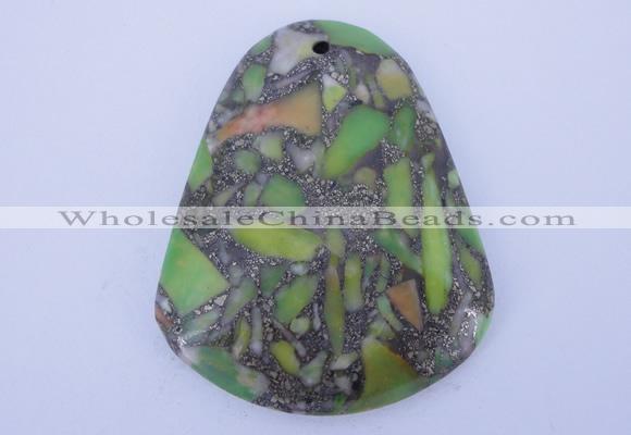 NGP249 38*47mm dyed golden turquoise & pyrite gemstone pendants