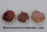 NGP2520 40mm - 45mm carved flower agate gemstone pendants