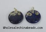 NGP2622 40mm flat round lapis lazuli gemstone pendants wholesale