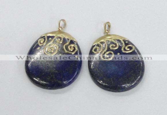 NGP2623 40*50mm oval lapis lazuli gemstone pendants wholesale