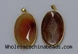 NGP3298 34*57mm faceted oval agate gemstone pendants wholesale