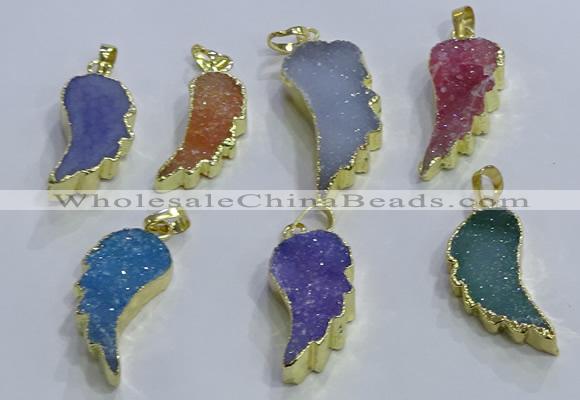 NGP3610 15*30mm - 18*40mm wing-shaped druzy agate pendants