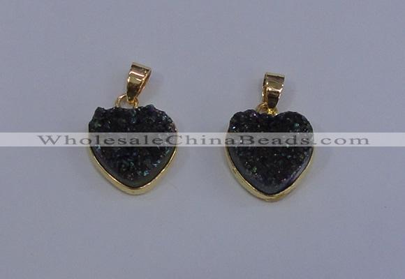 NGP4016 15*15mm heart druzy quartz gemstone pendants