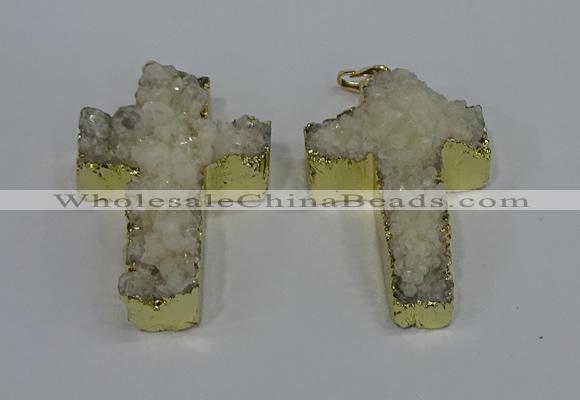 NGP4172 30*48mm - 32*50mm cross druzy quartz pendants wholesale