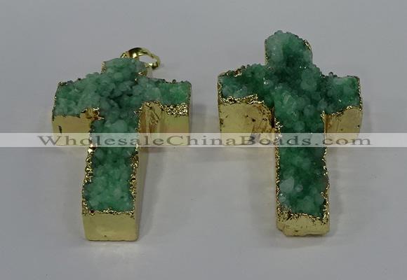 NGP4177 30*48mm - 32*50mm cross druzy quartz pendants wholesale