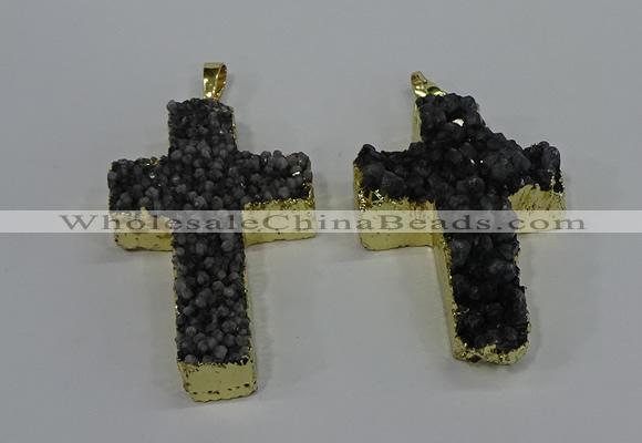 NGP4179 30*48mm - 32*50mm cross druzy quartz pendants wholesale