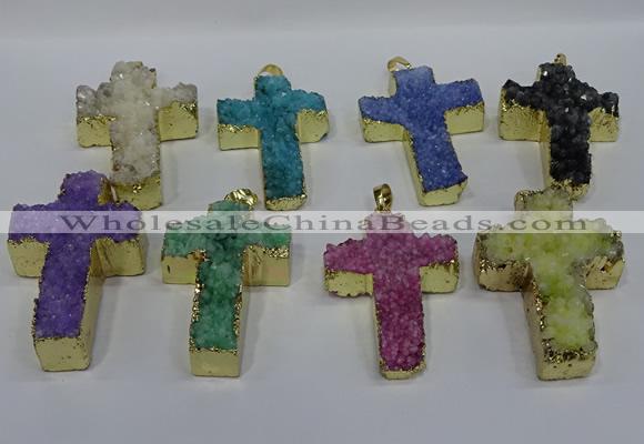 NGP4180 30*48mm - 32*50mm cross druzy quartz pendants wholesale