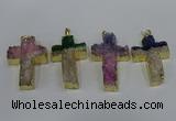 NGP4182 30*48mm - 32*50mm cross druzy quartz pendants wholesale