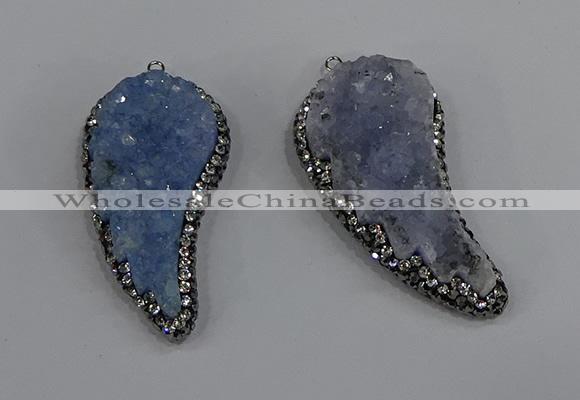 NGP4319 20*40mm - 25*50mm wing-shaped druzy quartz pendants