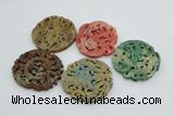 NGP4531 55*65mm - 65*68mm Carved flower jade pendants wholesale