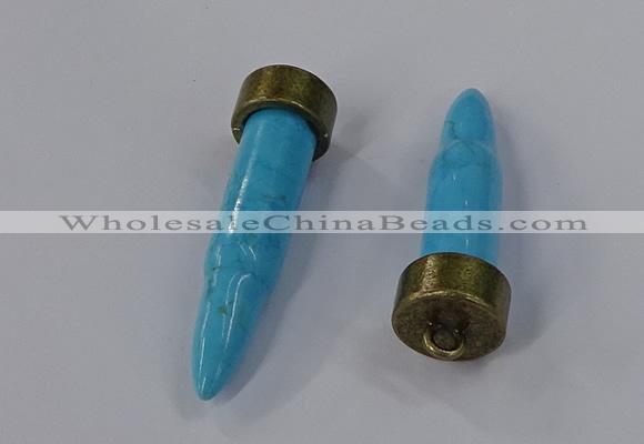 NGP4541 15*52mm bullet-shaped white howlite turquoise pendants