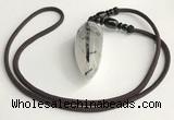 NGP5582 Black rutilated quartz teardrop pendant with nylon cord necklace