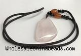 NGP5591 Rose quartz freeform pendant with nylon cord necklace