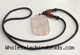 NGP5594 Rose quartz rectangle pendant with nylon cord necklace