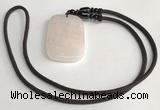 NGP5595 Rose quartz rectangle pendant with nylon cord necklace