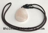 NGP5596 Rose quartz flat teardrop pendant with nylon cord necklace