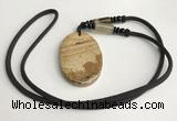 NGP5627 Picture jasper oval pendant with nylon cord necklace