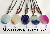 NGP5646 Agate oval pendant with nylon cord necklace