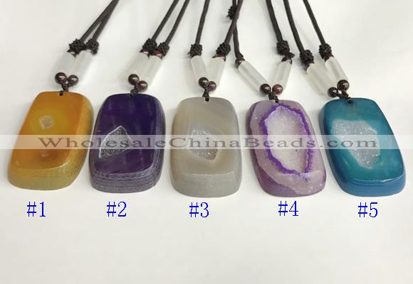 NGP5652 Agate rectangle pendant with nylon cord necklace