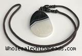 NGP5665 Agate flat teardrop pendant with nylon cord necklace